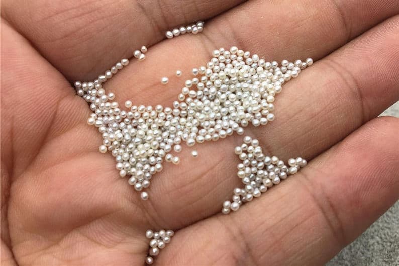 Seed pearls in human hand