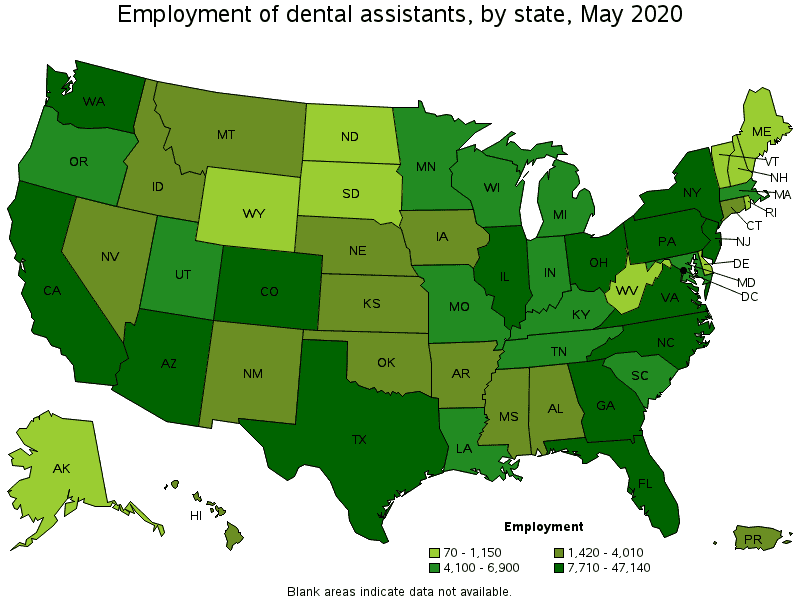 employment of dental assistants by state