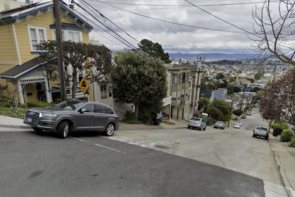 parked car on a hill uphill Lombard Street San Francisco
