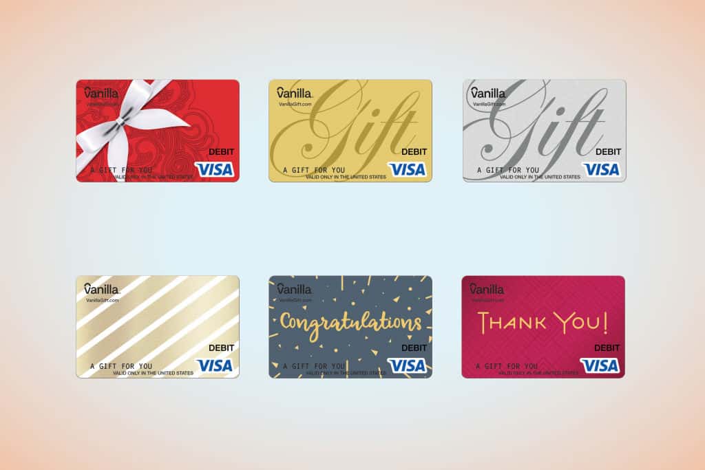 six different vanilla debit visa gift cards