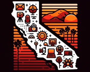 outline of California with integrated icons representing diverse industries