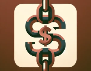 stylized chain link attached to a dollar sign with one end broken