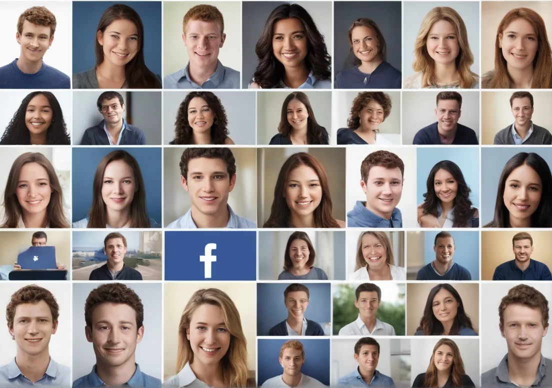 a col of many people smiling and looking at the camera with facebook logo on them